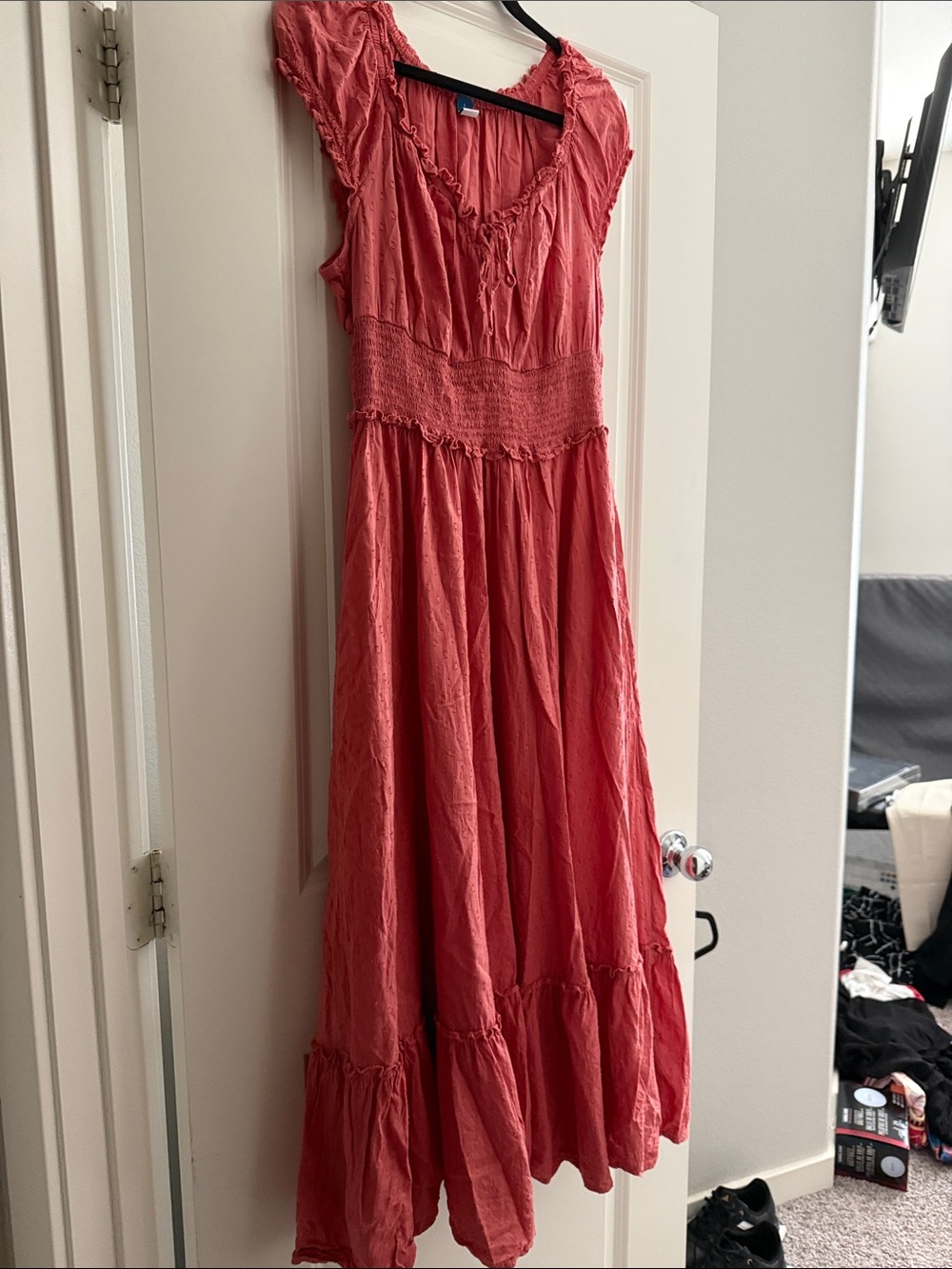 Old Navy Coral Maxi Dress with Smocked Waist
